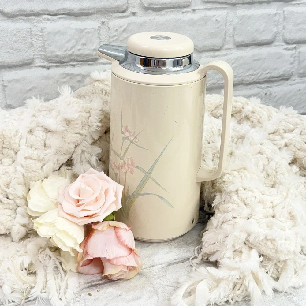 VTG Corning Thermique Spring Pink Iris Coffee Tea Pot Thermos Carafe Pitcher 80s